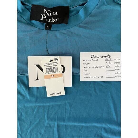 NINA PARKER Trendy Short-sleeve Midi Mesh Dress In Turkish Tile Plus Size 2X NWT - Picture 3 of 4